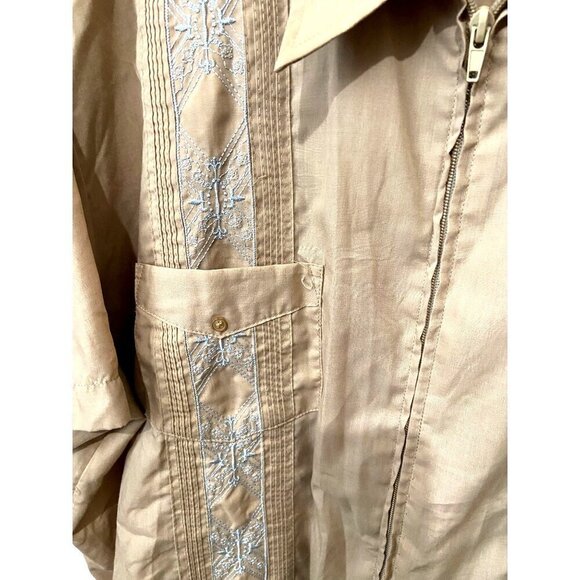 The Genuine Haband Guayabera Mens Cubin Style Button Up Shirt XXL Tan Embroidere - Picture 4 of 6